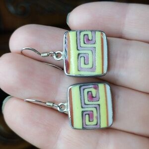 Beautiful vintage tile earrings dangle 925 sterling silver